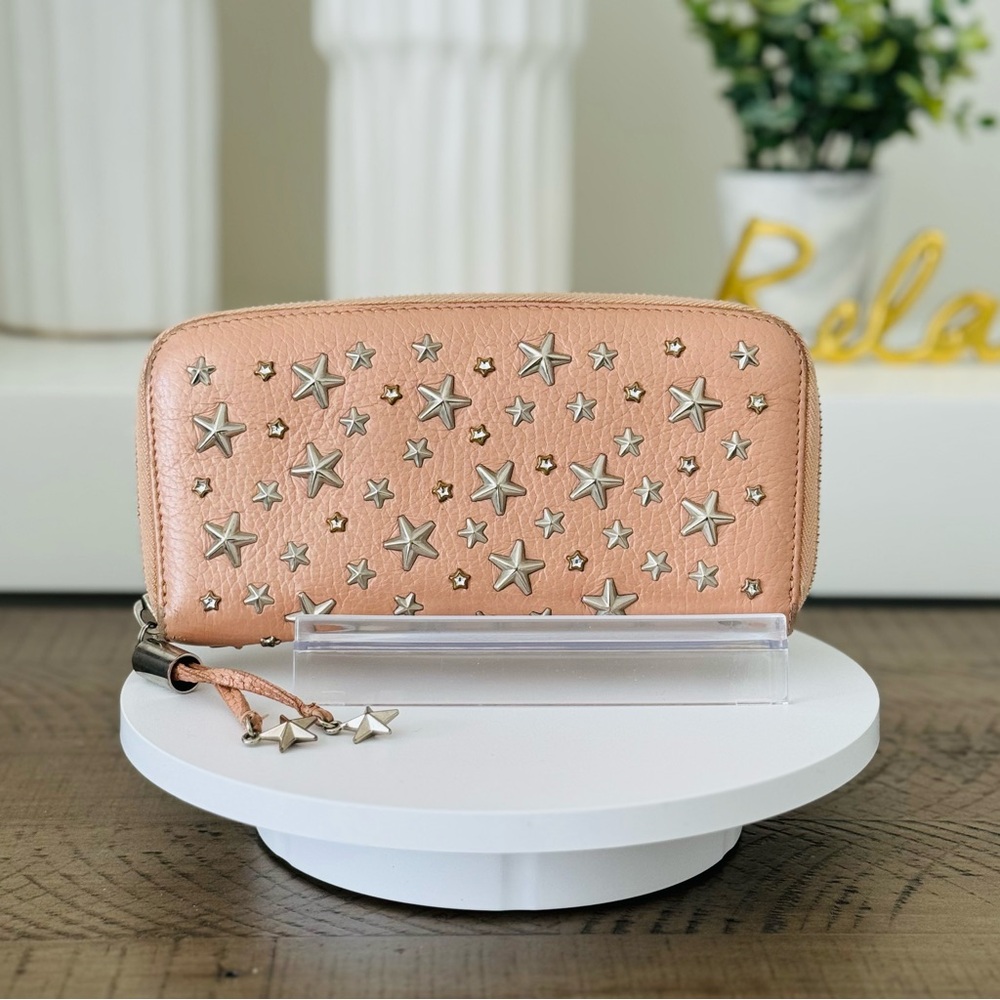 Jimmy Choo Star Studded Pink Leather Zip Around Wallet